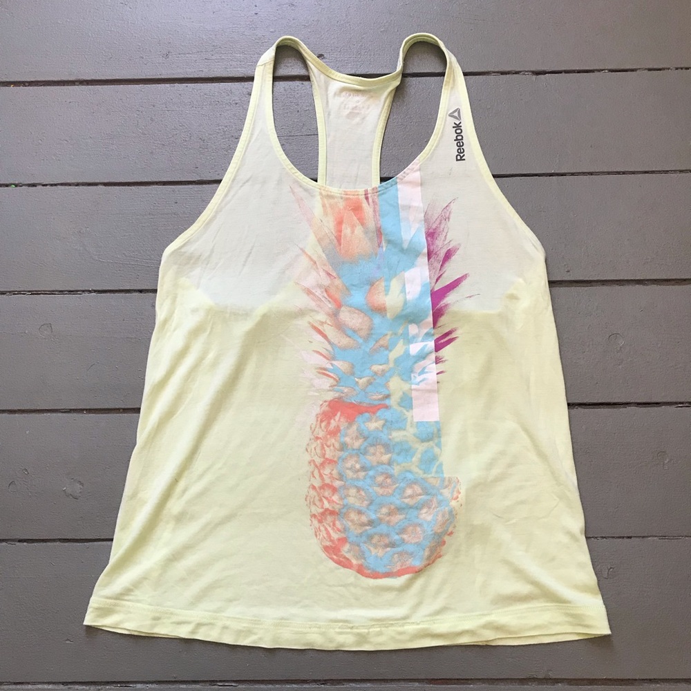 Reebok Yellow Pineapple Print Tank Top Size Small